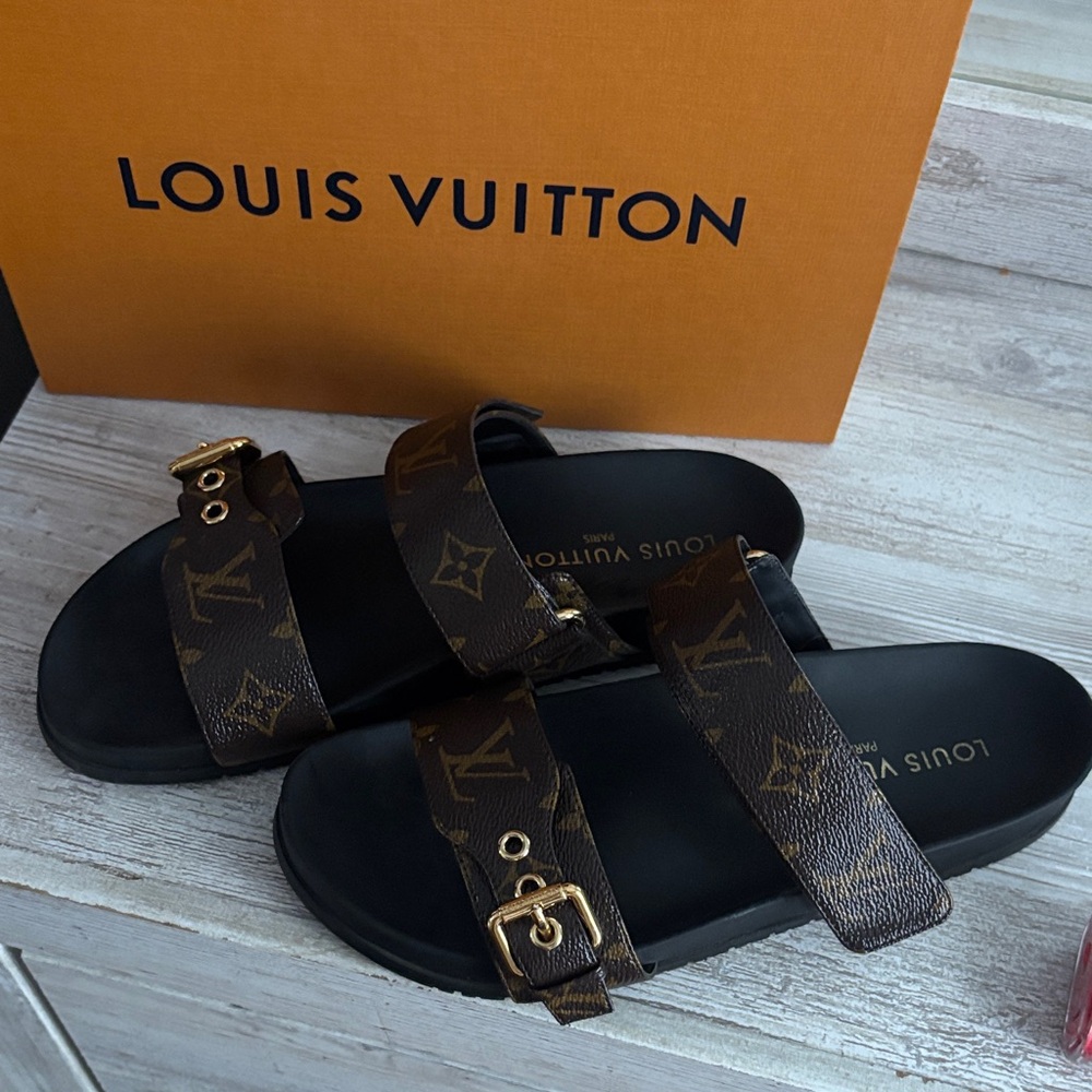Louis Vuitton Black and Brown Monogram Sandals